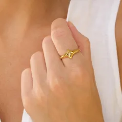waterproof ster zirkoon ring in verguld staal - OCEANA