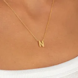 waterproof letter n ketting met hanger in verguld staal - My Letter