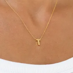 waterproof letter t ketting met hanger in verguld staal - My Letter