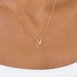 waterproof letter v ketting met hanger in verguld staal - My Letter