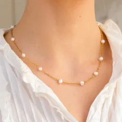 waterproof parel ketting in verguld staal - OCEANA