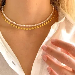 waterproof parel ketting in verguld staal - OCEANA