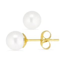 7 mm waterproof witte parel oorsteker in verguld staal - OCEANA