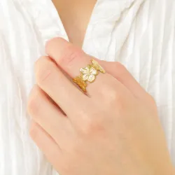 waterproof bloem verstelbaar ring in verguld staal - OCEANA