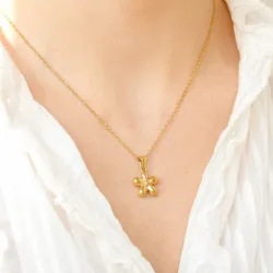 waterproof bloem ketting in verguld staal - OCEANA