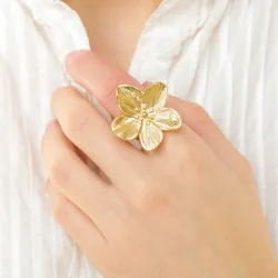 waterproof bloem verstelbaar ring in verguld staal - OCEANA
