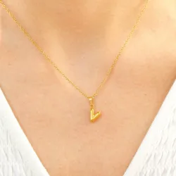 waterproof letter v ketting in verguld staal - OCEANA