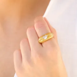 waterproof hart ring in verguld staal - OCEANA