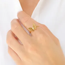 waterproof vlinder ring in verguld staal - OCEANA