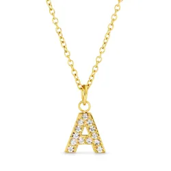 waterproof letter a zirkoon ketting met hanger in verguld staal - OCEANA