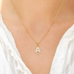 waterproof letter a zirkoon ketting met hanger in verguld staal - OCEANA