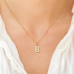 waterproof letter b zirkoon ketting met hanger in verguld staal - OCEANA