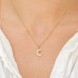 waterproof letter c zirkoon ketting met hanger in verguld staal - OCEANA