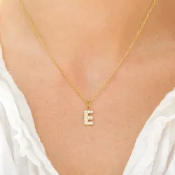 waterproof letter e zirkoon ketting met hanger in verguld staal - OCEANA