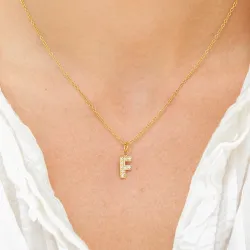 waterproof letter f zirkoon ketting met hanger in verguld staal - OCEANA