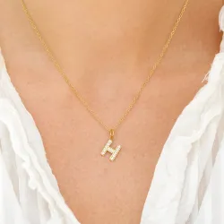 waterproof letter h zirkoon ketting met hanger in verguld staal - OCEANA