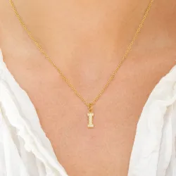 waterproof letter i zirkoon ketting met hanger in verguld staal - OCEANA
