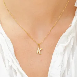waterproof letter k zirkoon ketting met hanger in verguld staal - OCEANA