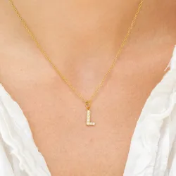 waterproof letter l zirkoon ketting met hanger in verguld staal - OCEANA
