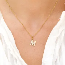 waterproof letter m zirkoon ketting met hanger in verguld staal - OCEANA