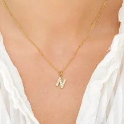 waterproof letter n zirkoon ketting met hanger in verguld staal - OCEANA