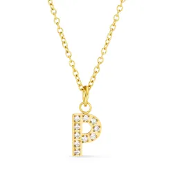 waterproof letter p zirkoon ketting met hanger in verguld staal - OCEANA