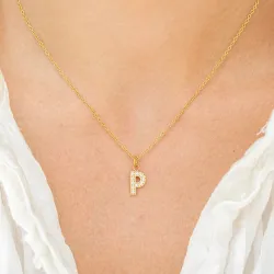 waterproof letter p zirkoon ketting met hanger in verguld staal - OCEANA