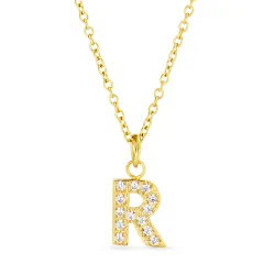 waterproof letter r zirkoon ketting met hanger in verguld staal - OCEANA