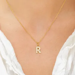 waterproof letter r zirkoon ketting met hanger in verguld staal - OCEANA