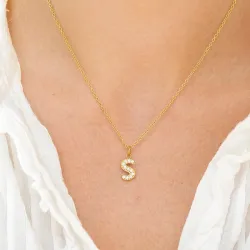 waterproof letter s zirkoon ketting met hanger in verguld staal - OCEANA