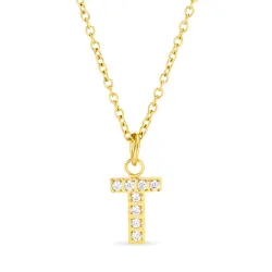 waterproof letter t zirkoon ketting met hanger in verguld staal - OCEANA