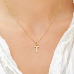 waterproof letter t zirkoon ketting met hanger in verguld staal - OCEANA