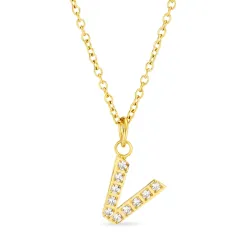 waterproof letter v zirkoon ketting met hanger in verguld staal - OCEANA