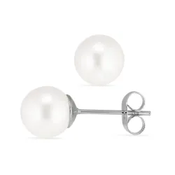 8 mm waterproof witte parel oorsteker in staal - OCEANA