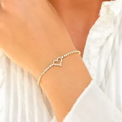 waterproof hart zirkoon armband in verguld staal 17 + 3 cm x 10,0 mm  - OCEANA