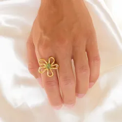 waterproof bloem groen ring in verguld staal - OCEANA