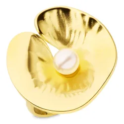 waterproof parel verstelbaar ring in verguld staal - OCEANA