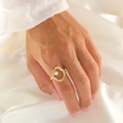 waterproof parel ring in verguld staal - OCEANA