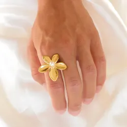 waterproof bloem verstelbaar ring in verguld staal - OCEANA