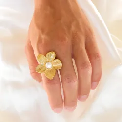 waterproof bloem ring in verguld staal - OCEANA