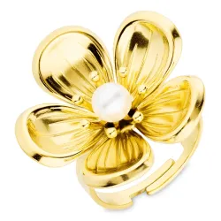 waterproof bloem verstelbaar ring in verguld staal - OCEANA