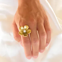 waterproof bloem verstelbaar ring in verguld staal - OCEANA