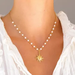 waterproof zon parel ketting in verguld staal - OCEANA