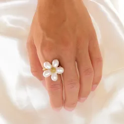 waterproof parel ring in verguld staal - OCEANA