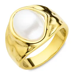 waterproof parel ring in verguld staal - OCEANA