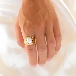 waterproof parel ring in verguld staal - OCEANA