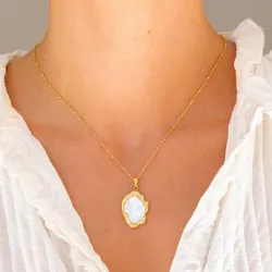 waterproof parel ketting in verguld staal - OCEANA