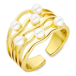 waterproof parel ring in verguld staal - OCEANA