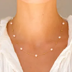 waterproof parel ketting in verguld staal - OCEANA