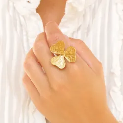 waterproof bloem ring in verguld staal - OCEANA